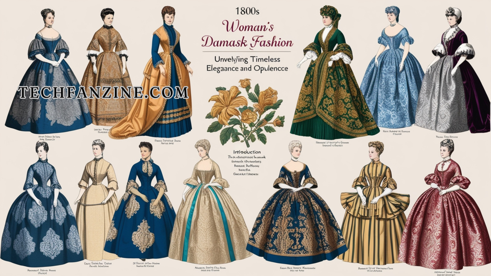 1800s womans damask fashion