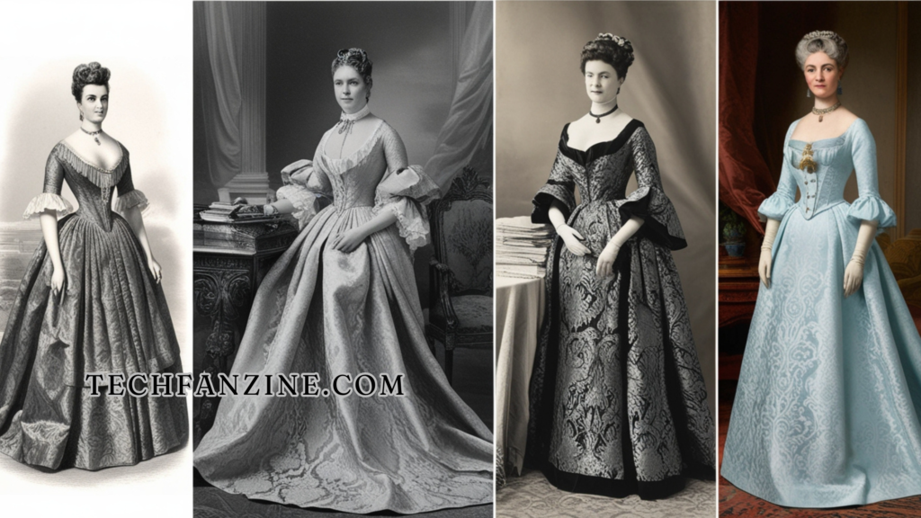 1800s womans damask fashion