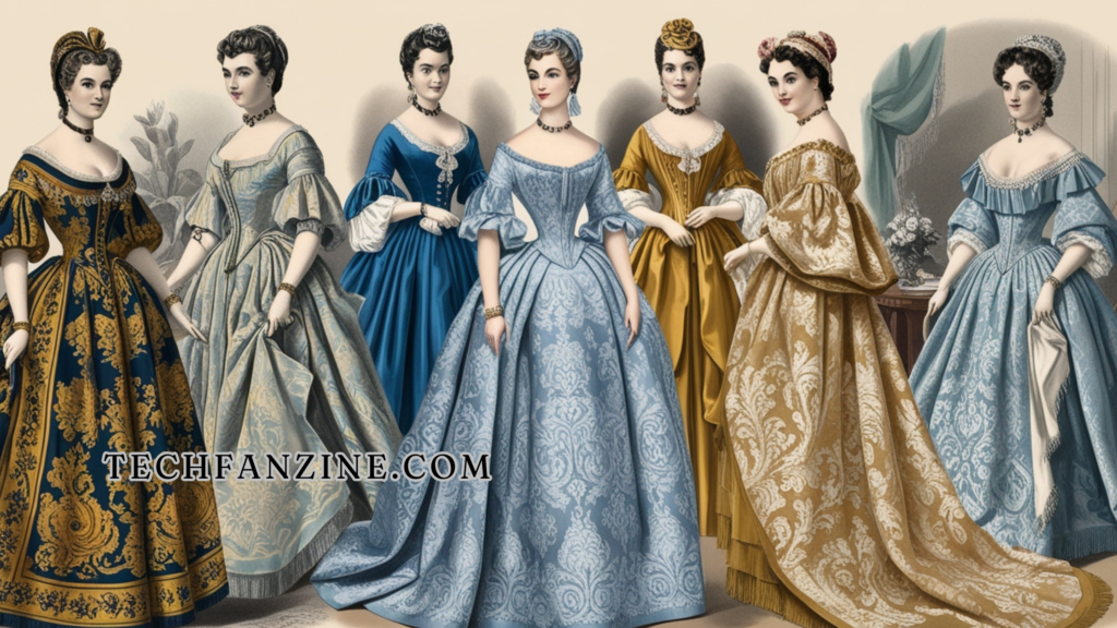 1800s womans damask fashion