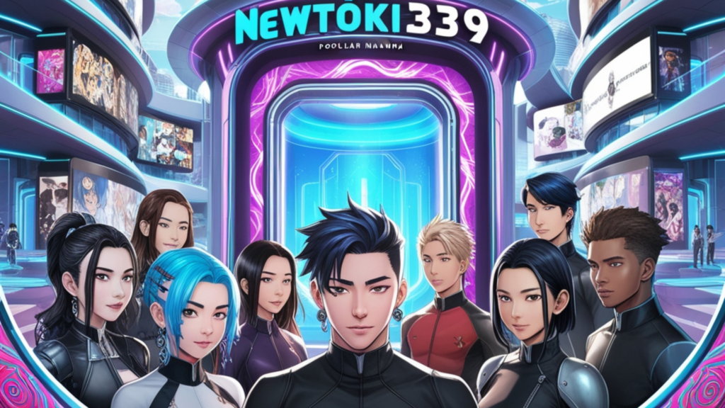 "Modern minimalist banner with a gradient background and a central icon representing an online manhwa platform, highlighting Newtoki339."